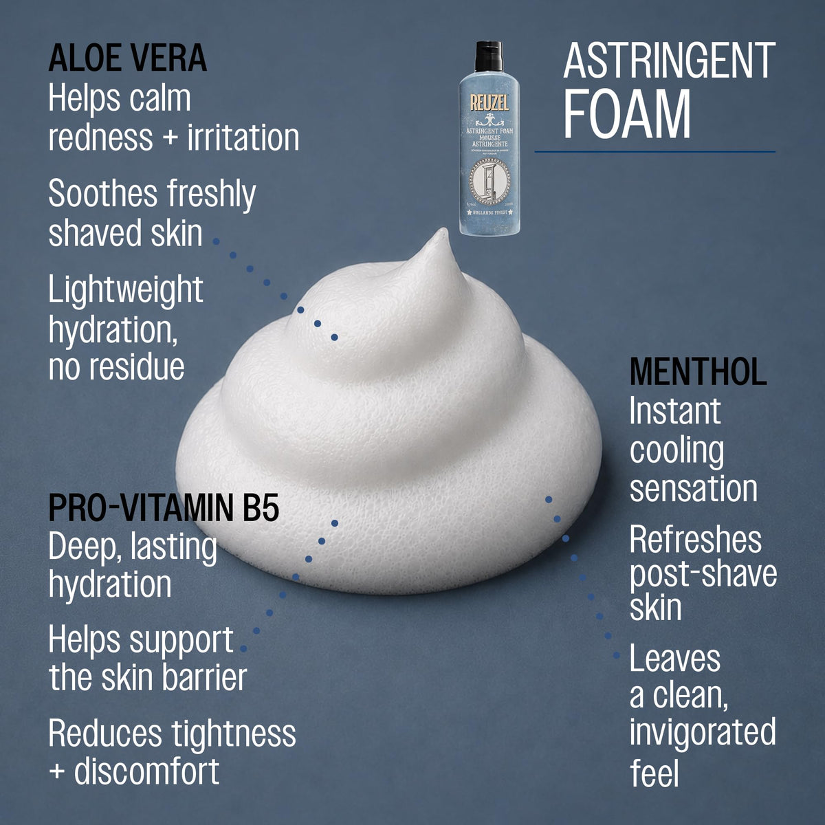Side view of REUZEL Astringent Foam 6.76 oz bottle