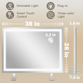 Side view of ROLOVE large vanity mirror showing touch-sensitive controls