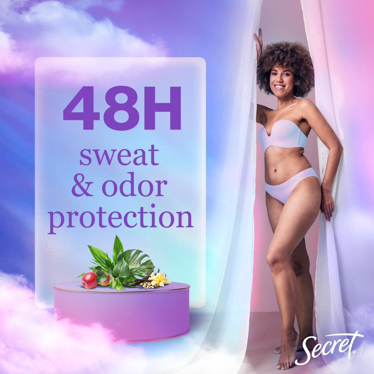 Side view of Secret Dry Spray Antiperspirant Deodorant showing ingredients