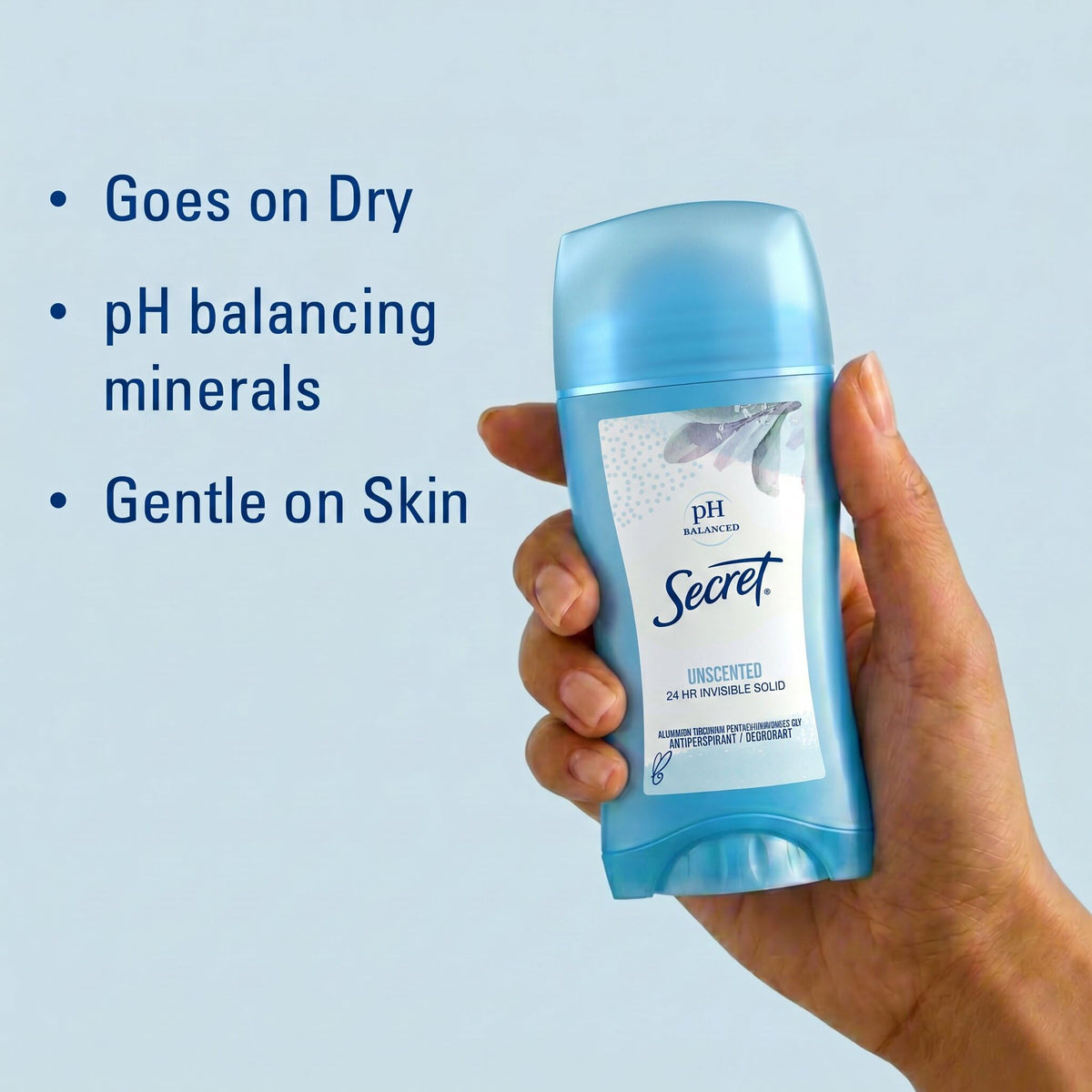 Side view of Secret Original Unscented Women's Antiperspirant packaging