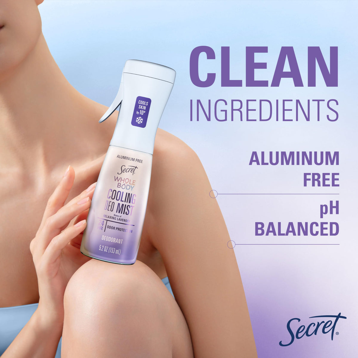 Side view of Secret Whole Body Cooling Deodorant Mist bottle