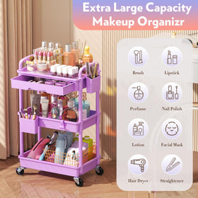 Side view of SUNALLY 3 Tier Makeup Cart with storage compartments