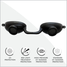 Side view of Super Sunnies Tanning Bed Goggles with strap