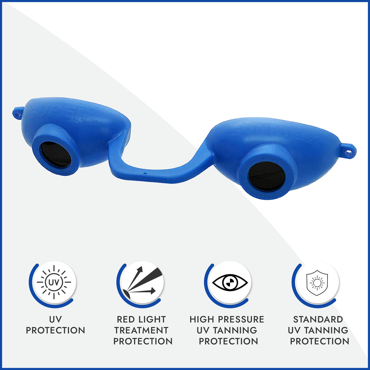 Side view of Super Sunnies UV Eye Tanning Bed Goggles with strap