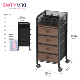 Side view of SWTYMIKI Rolling Makeup Organizer Cart