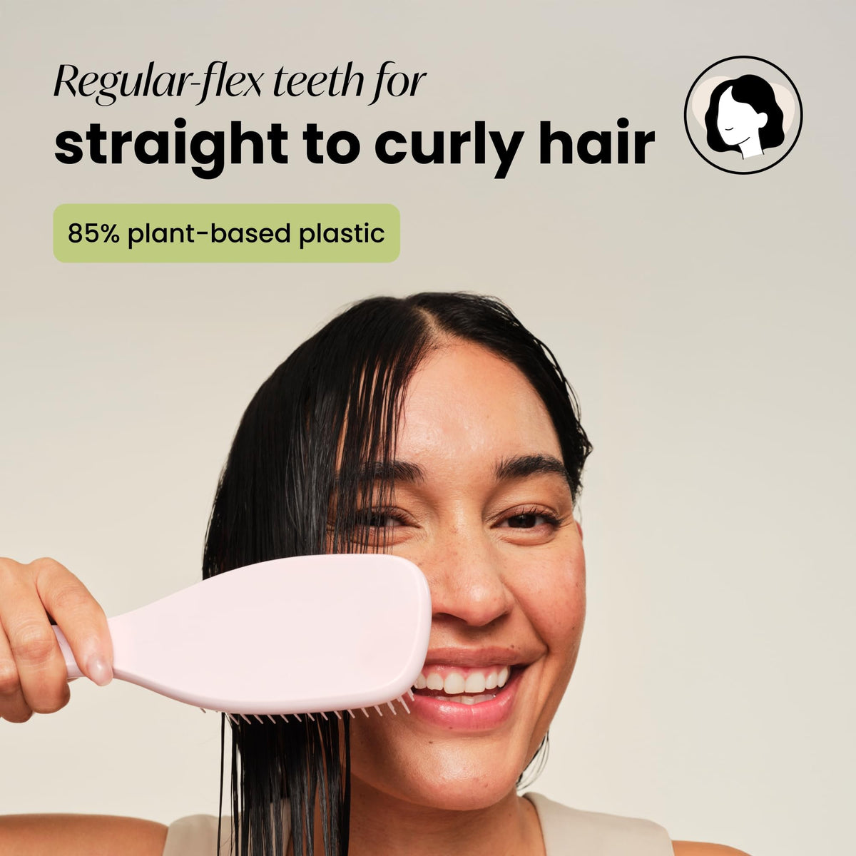 Side view of TANGLE TEEZER Plant-Based Detangler Brush showing teeth