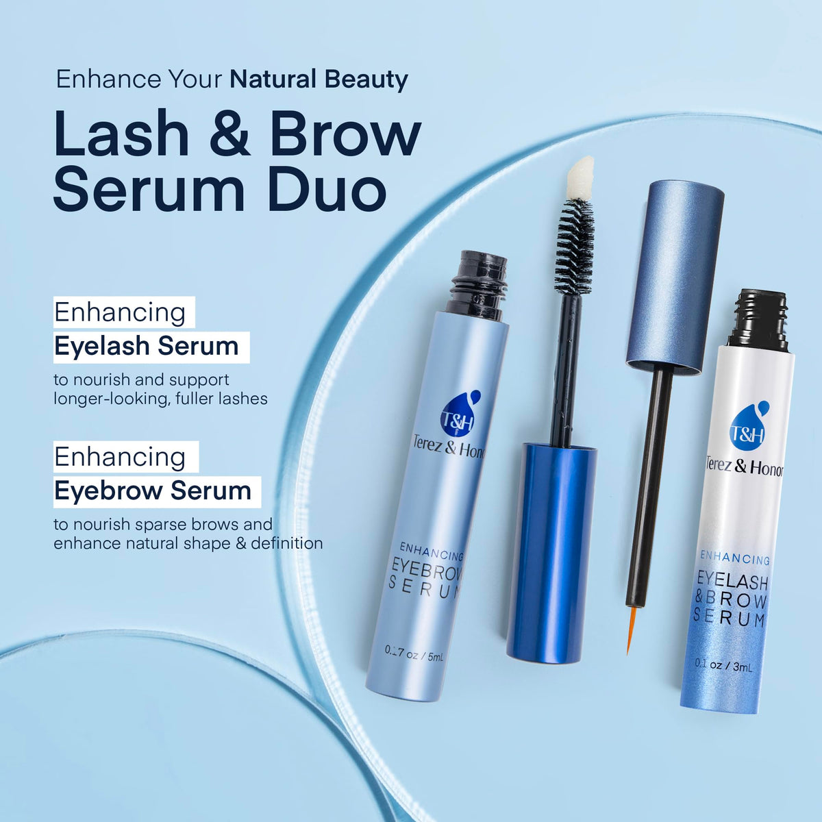 Side view of TEREZ & HONOR Advanced Eyelash and Eyebrow Serum Duo Pack