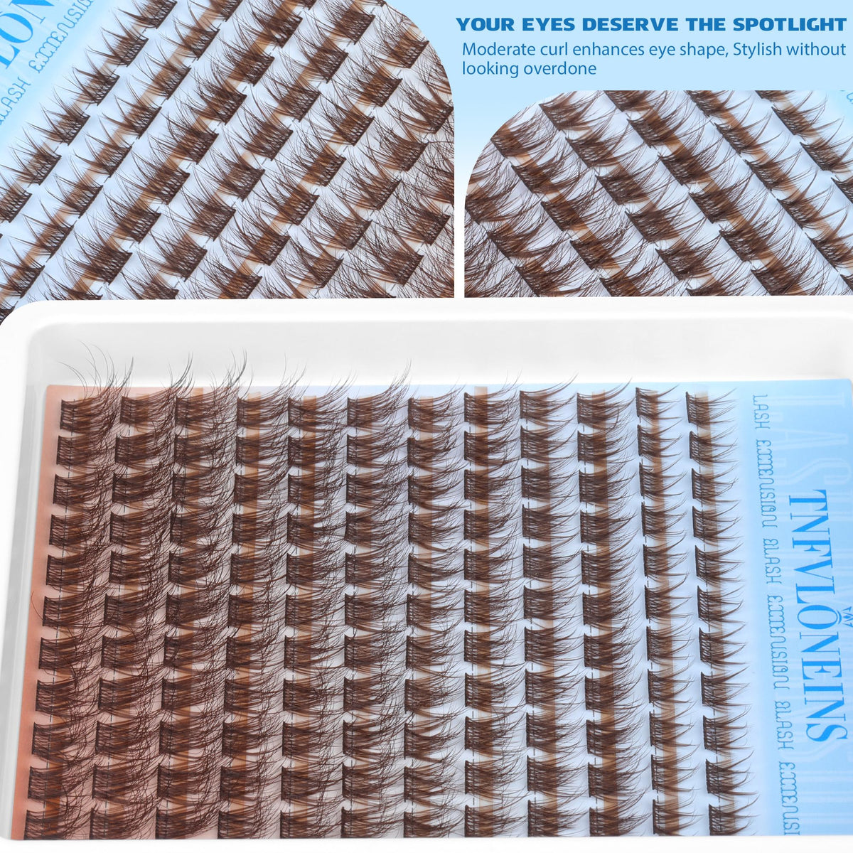 Side view of TNFVLONEINS Brown Lash Clusters packaging