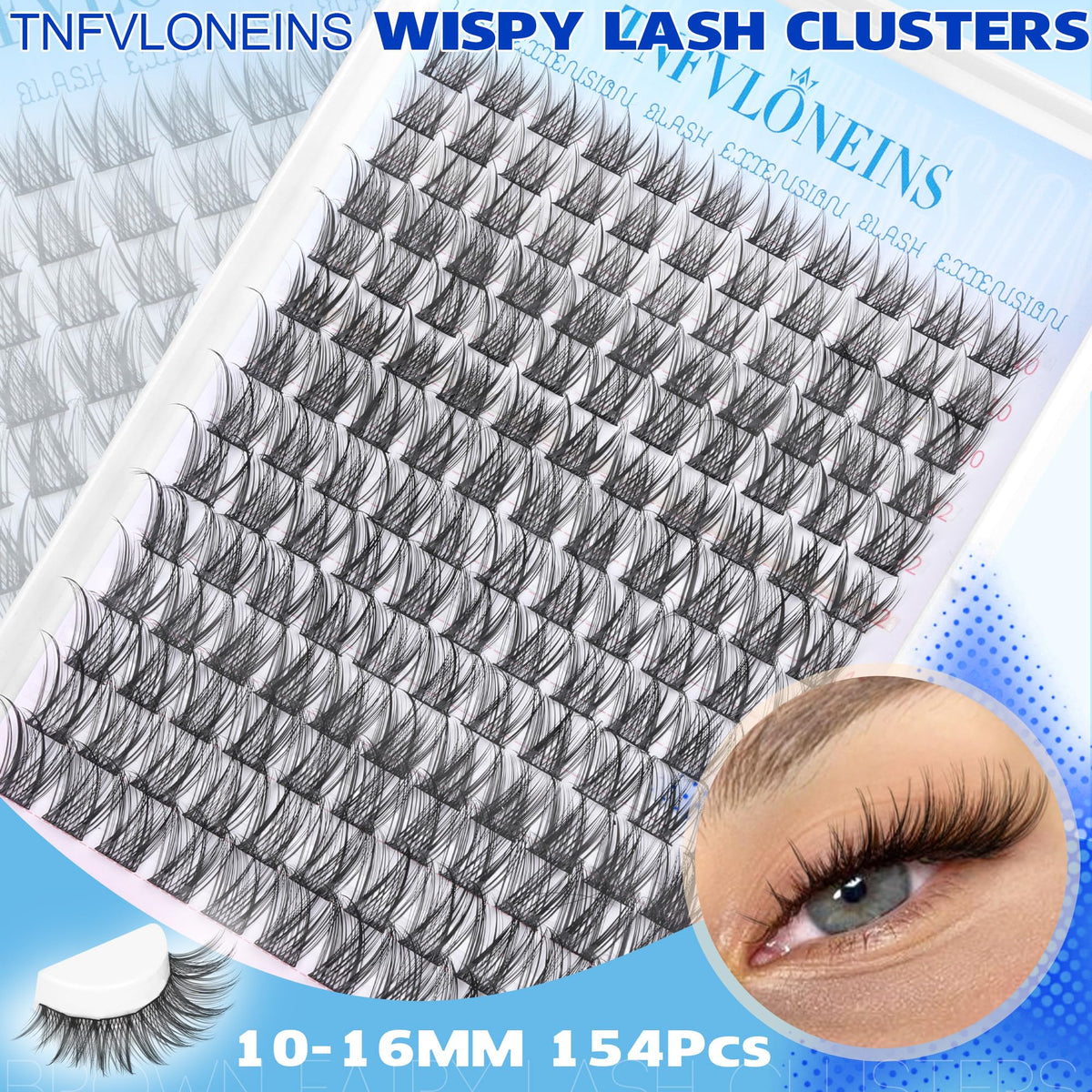 Side view of TNFVLONEINS eyelash clusters in use