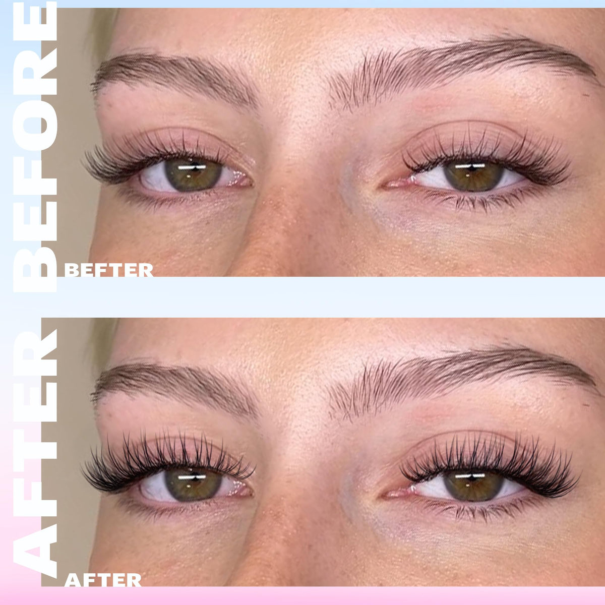 Side view of TNFVLONEINS lash clusters on model