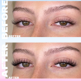 Side view of TNFVLONEINS lash clusters on model
