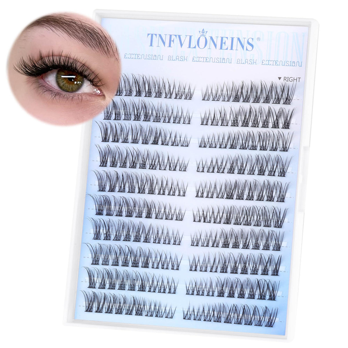 Side view of TNFVLONEINS Wispy Cluster Eyelash Extensions applied