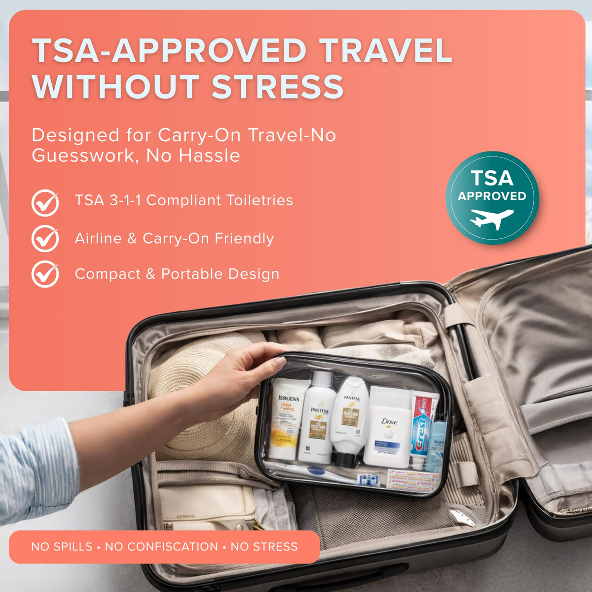 Side view of TREKTOTE 15-Piece Women’s Travel Toiletry Kit
