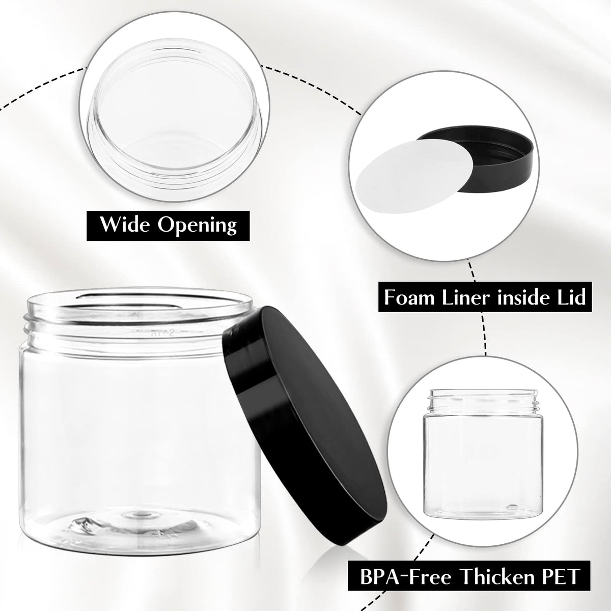 Side view of TUZAZO plastic containers with contents for visual identification