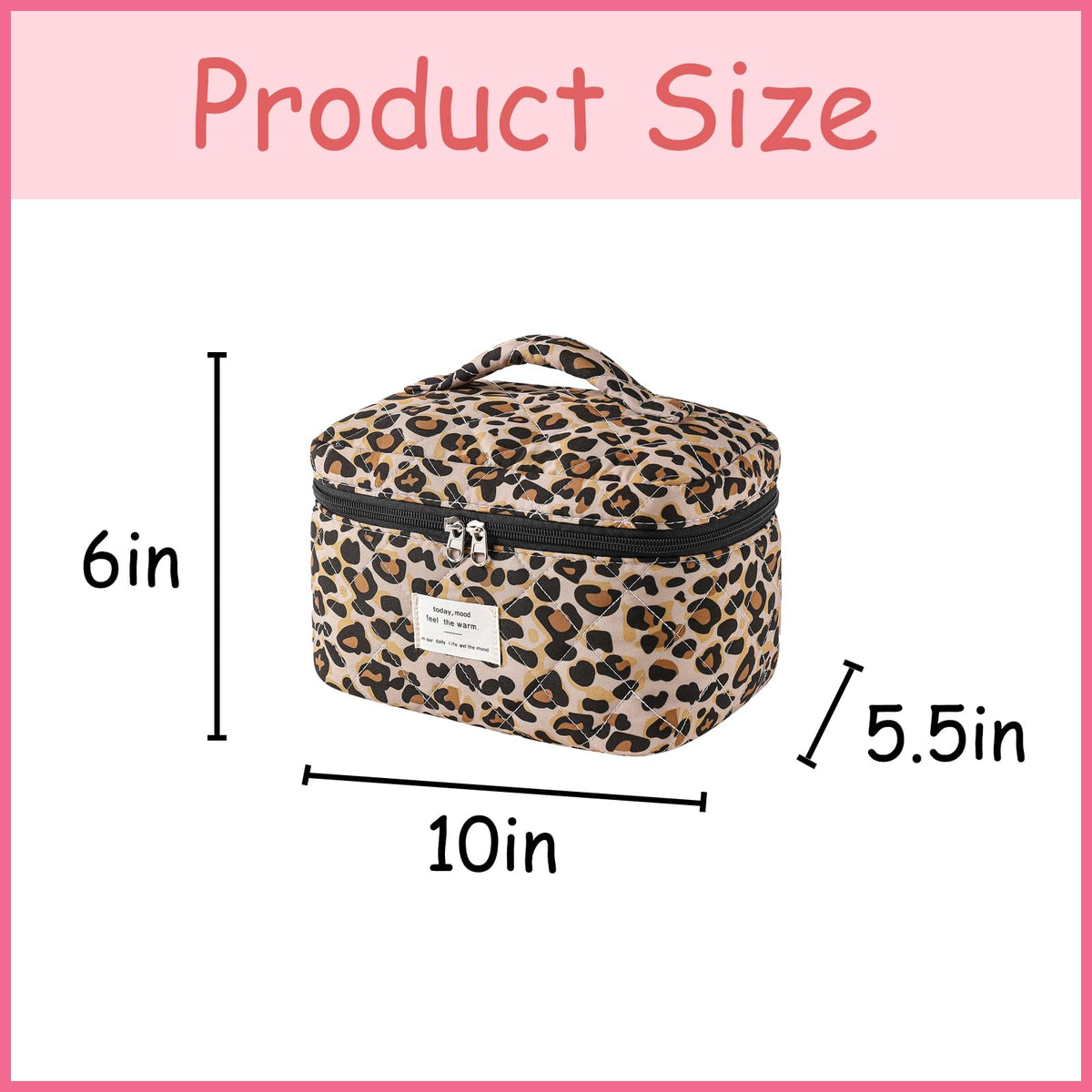 Side view of uekeboag Large Floral Cotton Makeup Bag with zipper