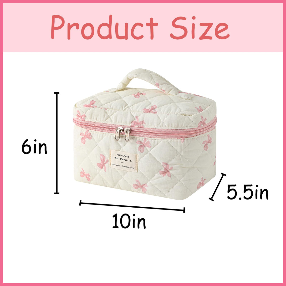 Side view of uekeboag Large Travel Quilted Makeup Bag in pink