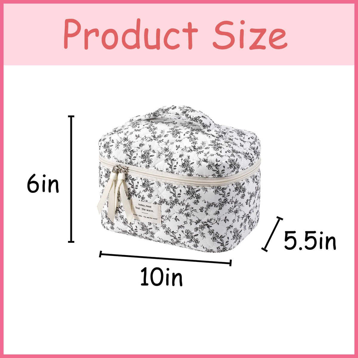 Side view of uekeboag Large Travel Quilted Makeup Bag showcasing zipper