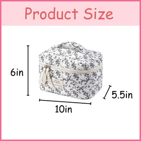 Side view of uekeboag Large Travel Quilted Makeup Bag showcasing zipper