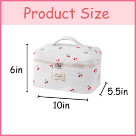 Side view of uekeboag Large Travel Quilted Makeup Bag showing zipper