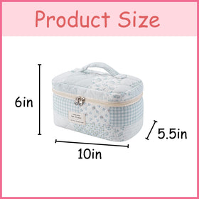 Side view of uekeboag Large Travel Quilted Makeup Bag showing zipper