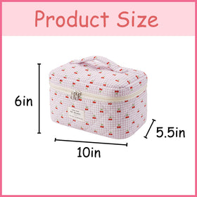 Side view of uekeboag Large Travel Quilted Makeup Bag showing zipper