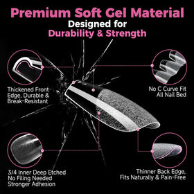 Side view of UNA GELLA Short Coffin Gel Nail Tips showing ergonomic shape