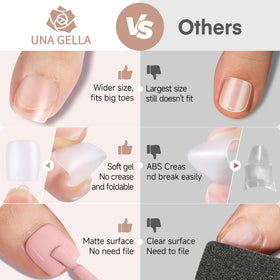 Side view of UNA GELLA toe nail tips showing thickness