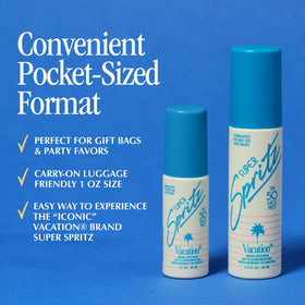 Side view of VACATION Mini Super Spritz SPF 50 face sunscreen