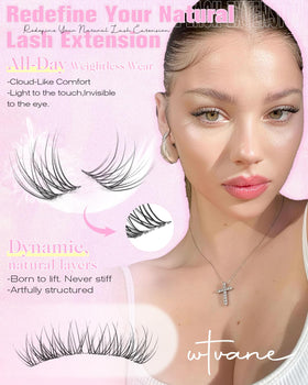 Side view of wtvane Natural Lash Clusters on model