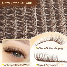 Side view of Yawamica brown lash clusters on a model