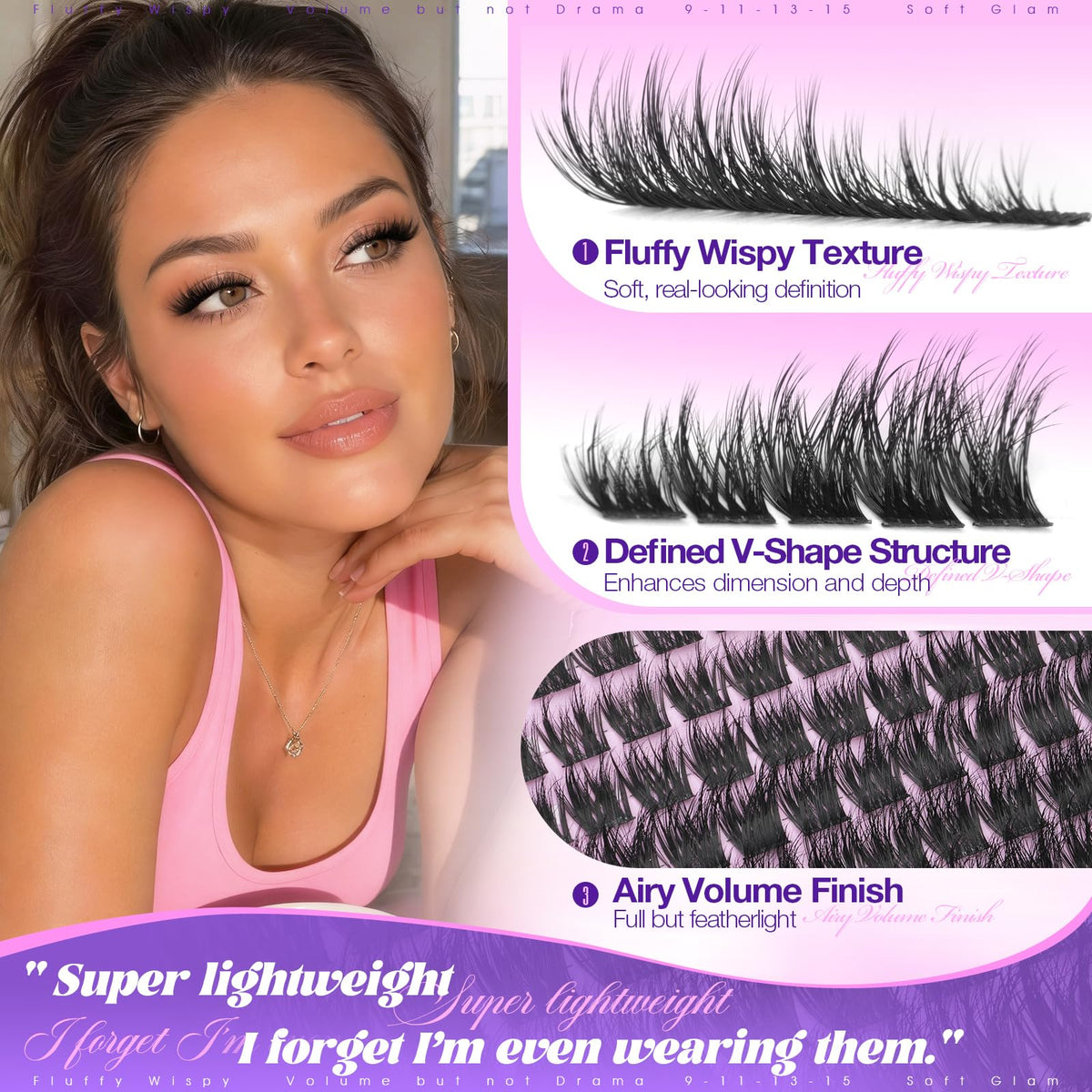 Side view of Yawamica Fluffy Lash Clusters showcasing volume