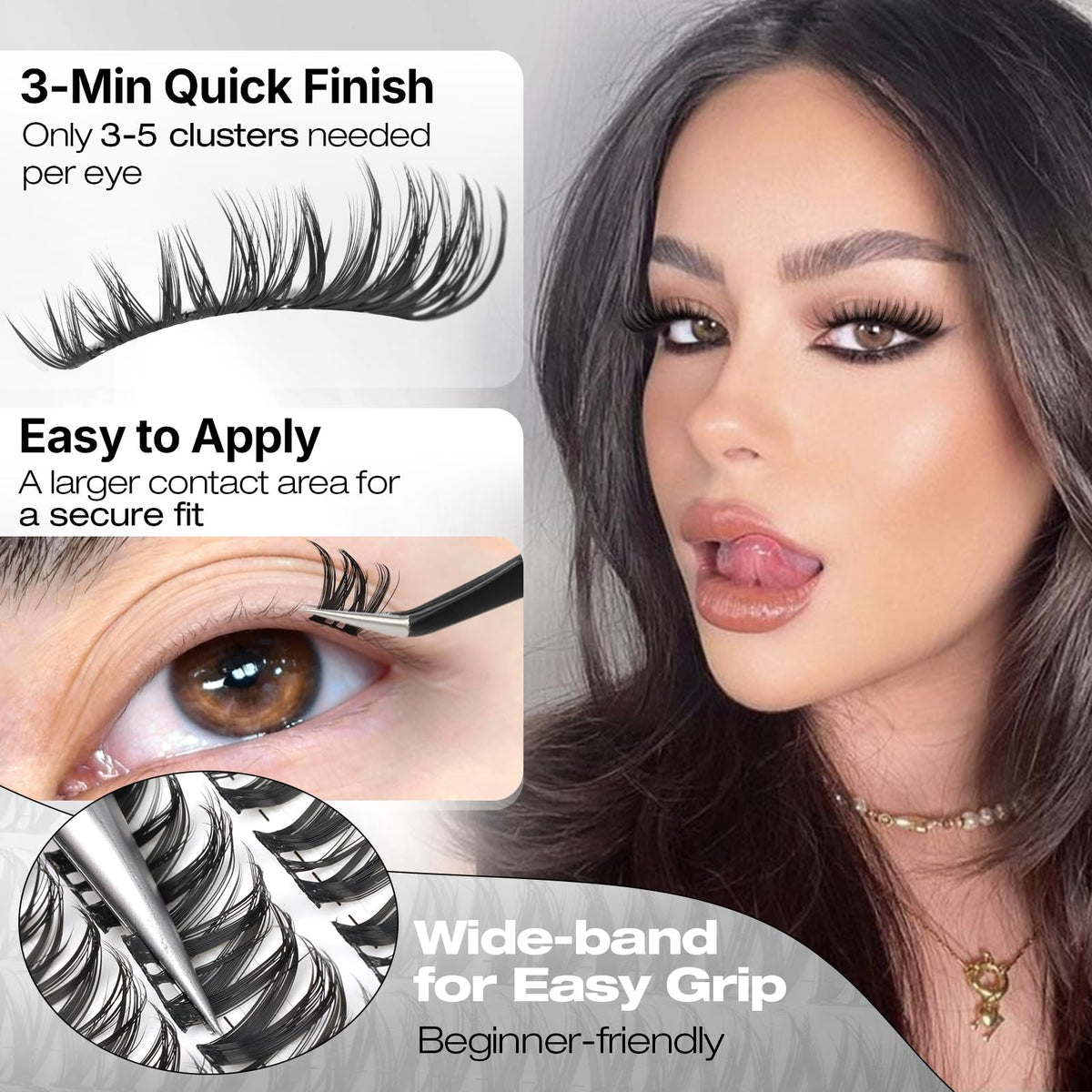 Side view of Yawamica lash clusters highlighting their softness