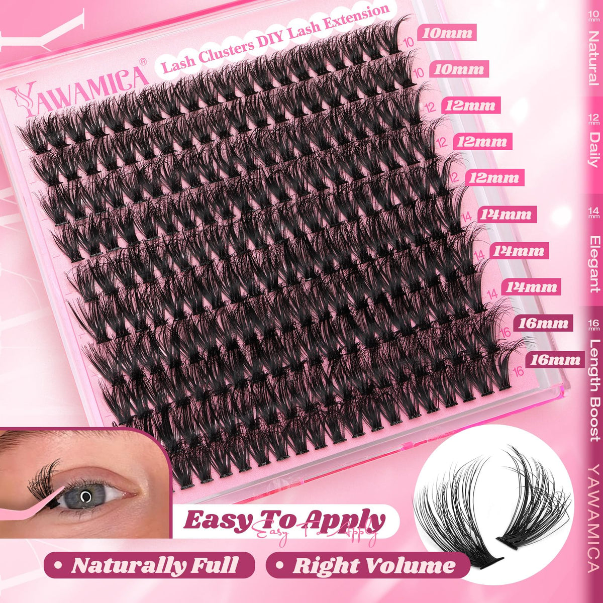 Side view of Yawamica lash clusters with D curl
