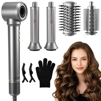 SIGBOT 5-in-1 Hair Dryer Brush front view with attachments