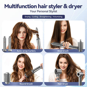 SIGBOT hair dryer brush with curling attachment in use