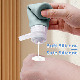 Silevoler travel bottles displayed with various toiletries