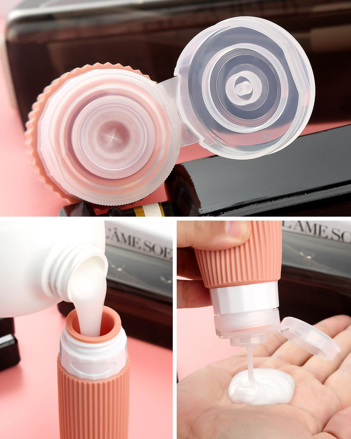 Silicone squeeze bottle from Mrsdry in clear makeup bag