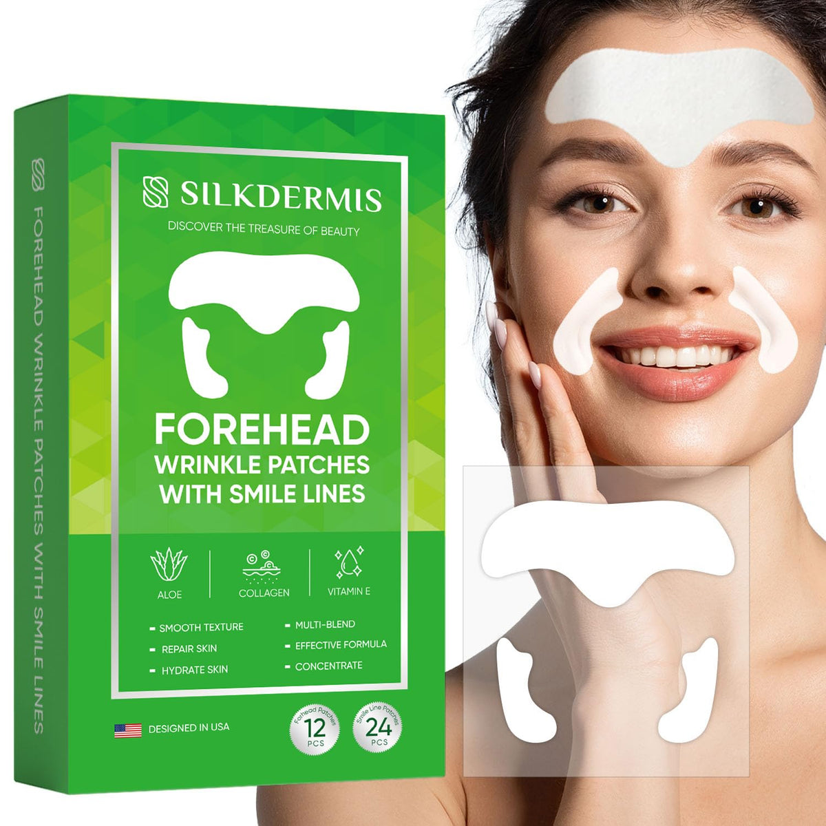SILKDERMIS Forehead Wrinkle Patches 12Pcs packaging front view