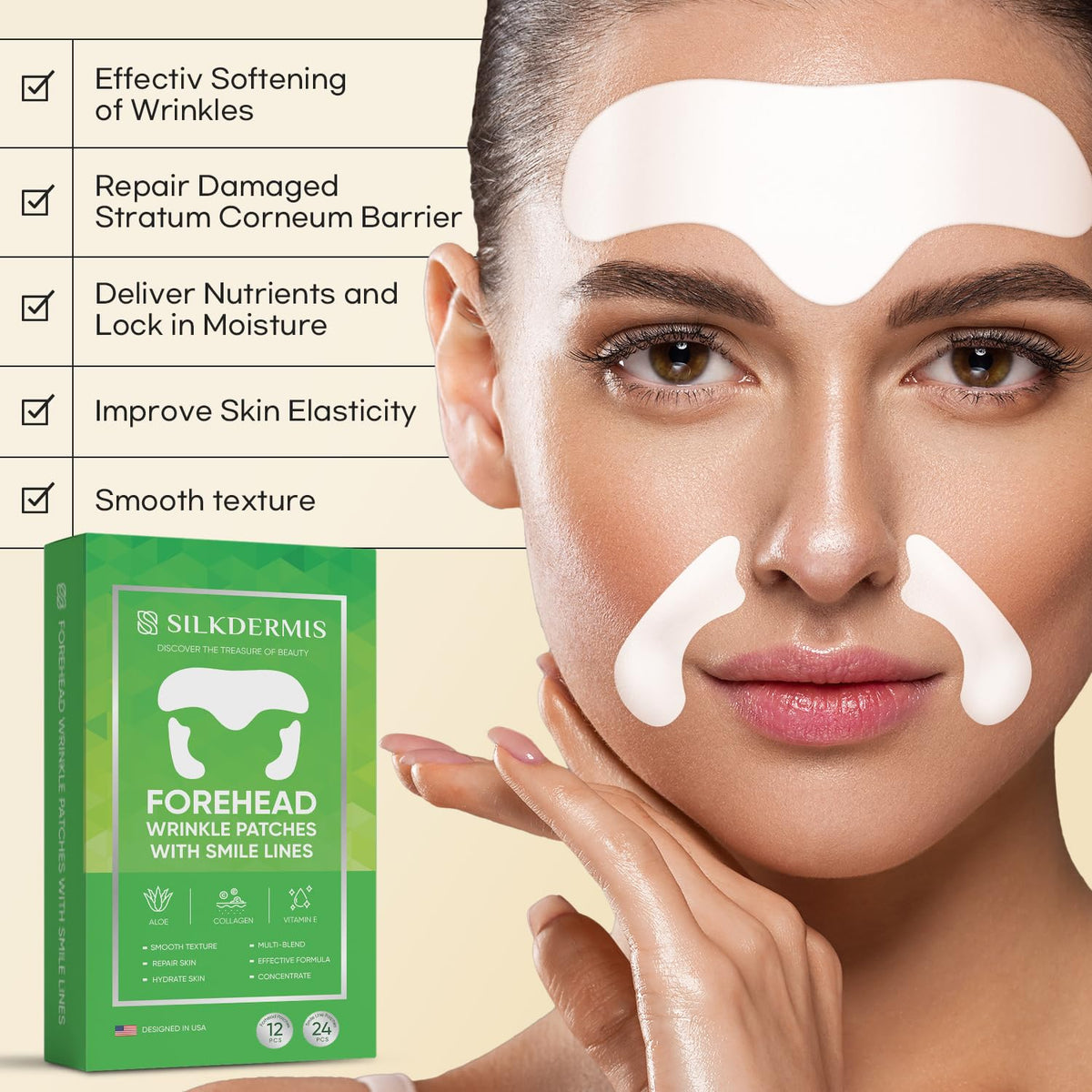 SILKDERMIS Smile Line Patches 24Pcs with aloe and collagen