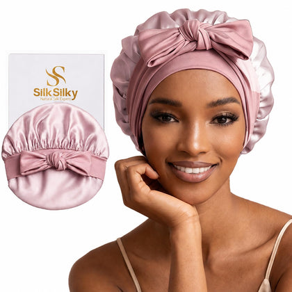 SilkSilky 100% Mulberry Silk Bonnet front view in pale mauve
