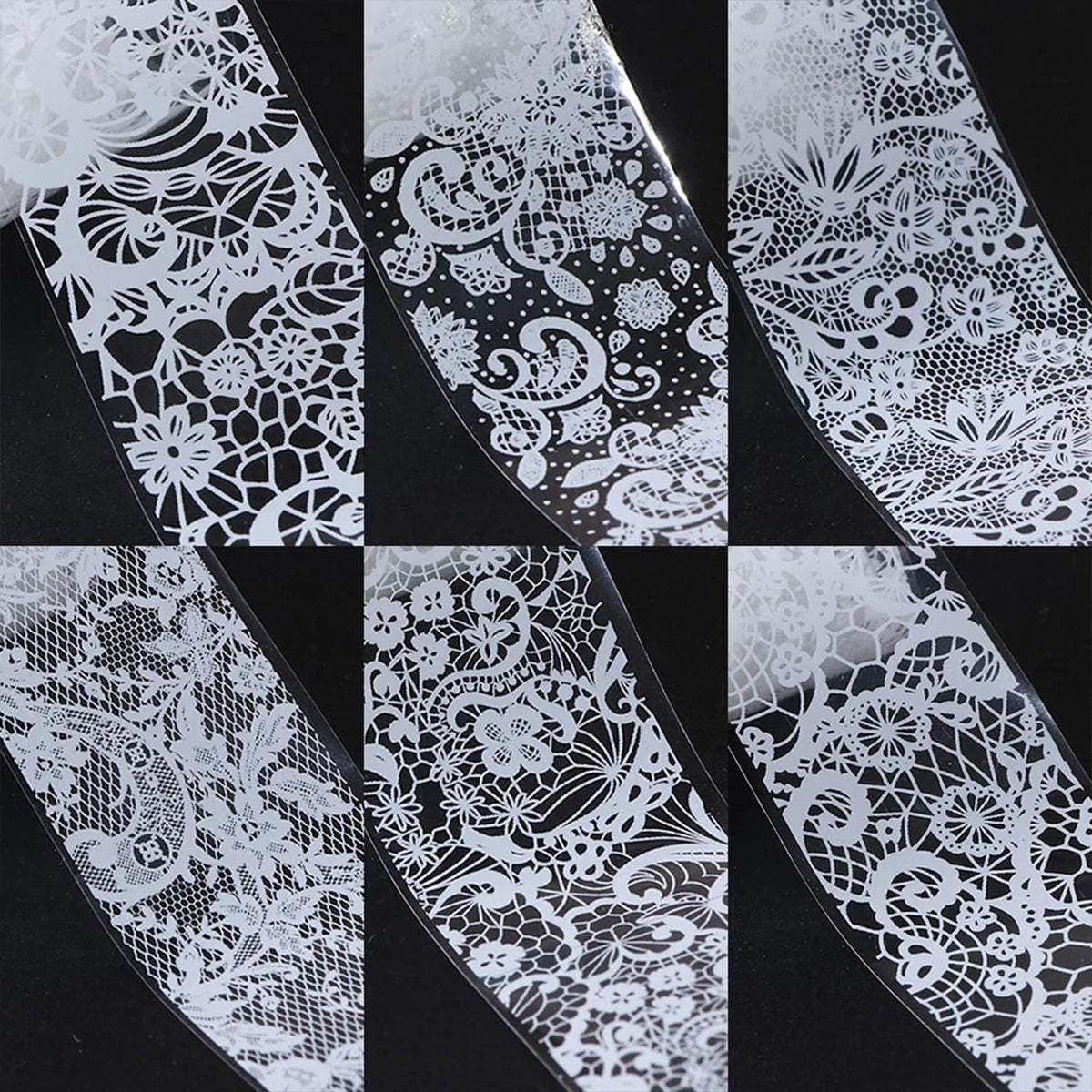 SILPECWEE Lace Nail Foil displayed with nail art tools