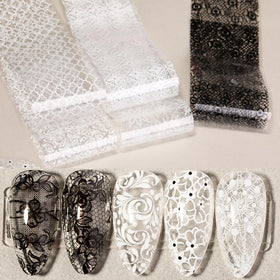 SILPECWEE Lace Nail Foil packaging with floral designs