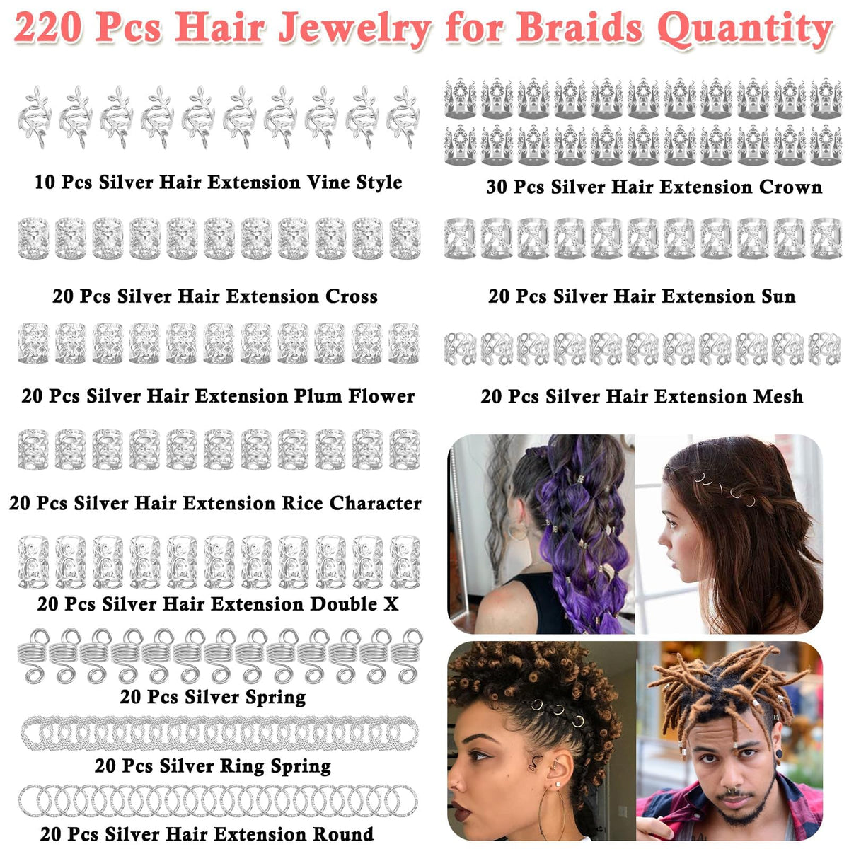 Silver cross hair charm included in Lucomb hair jewelry