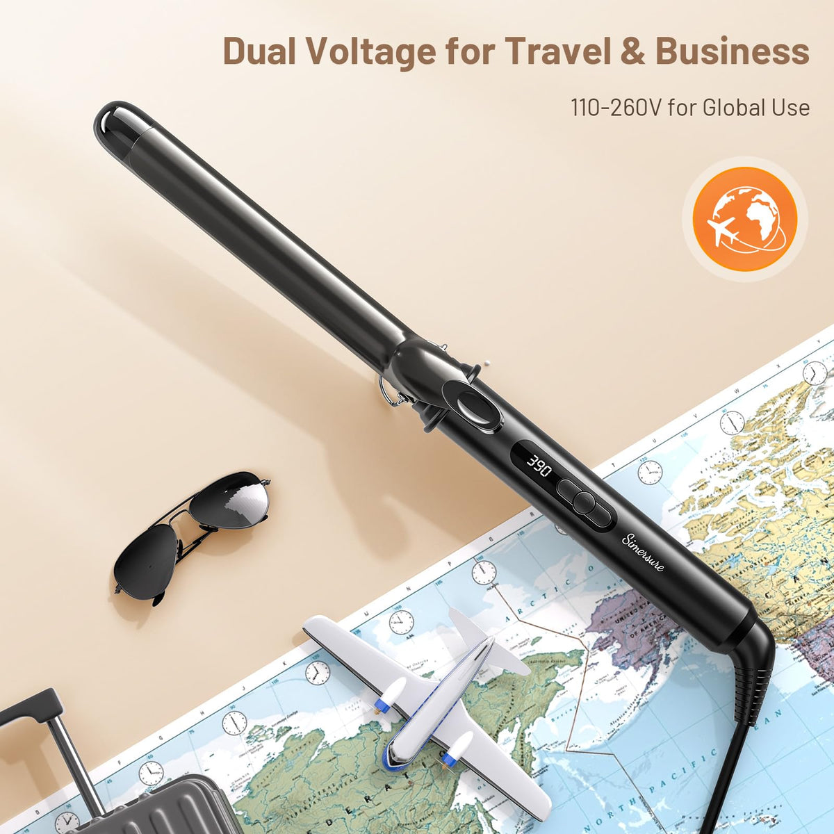 SimerSure Curling Iron 360° rotating power cord