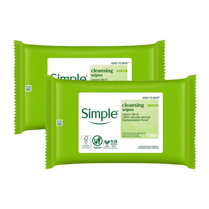 Simple Cleansing Facial Wipes Twin Pack front view with packaging