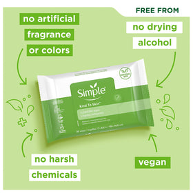 Simple Cleansing Wipes displayed with other skincare products