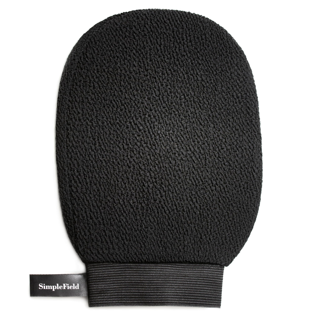 SimpleField Exfoliating Mitt front view showing 100% viscose material