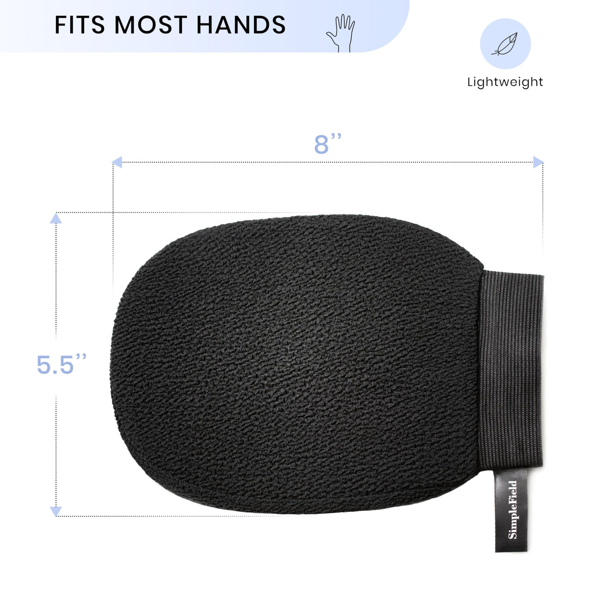 SimpleField Exfoliating Mitt packaging with product details