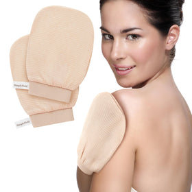 SimpleField Korean Exfoliating Mitt front view in muted peach