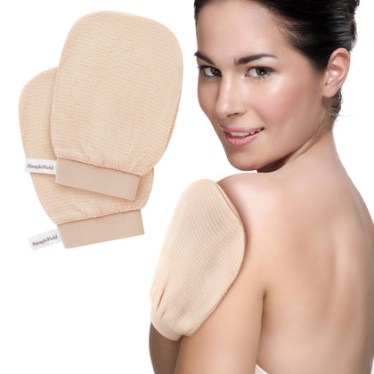 SimpleField Korean Exfoliating Mitt front view in muted peach